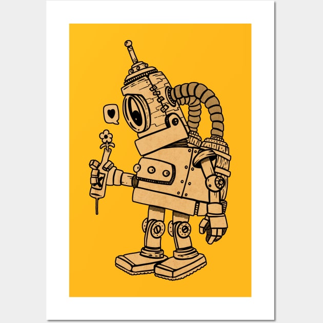 Robot yellow in love Wall Art by manuvila